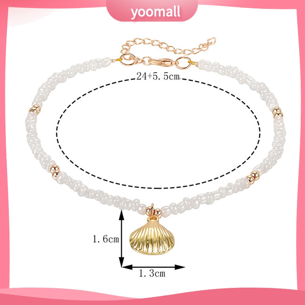 [YM] Lắc Chân Đính Ngọc Trai Nhân Tạo Hình Vỏ Sò Thanh Lịch Có Thể Điều Chỉnh Trang Sức Đi Biển Mùa Hè Cho Nữ