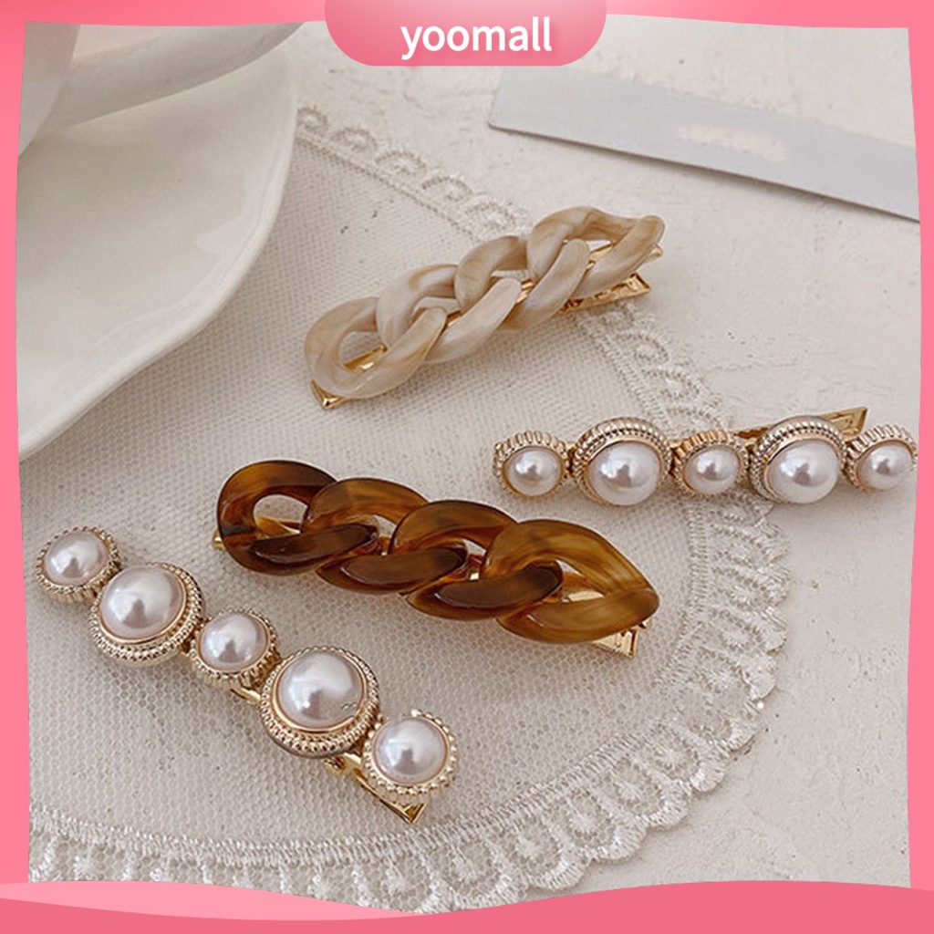 Set 1 / 2 Kẹp Tóc Dạng Chuỗi Hạt Ngọc Trai Giả Bằng Kim Loại