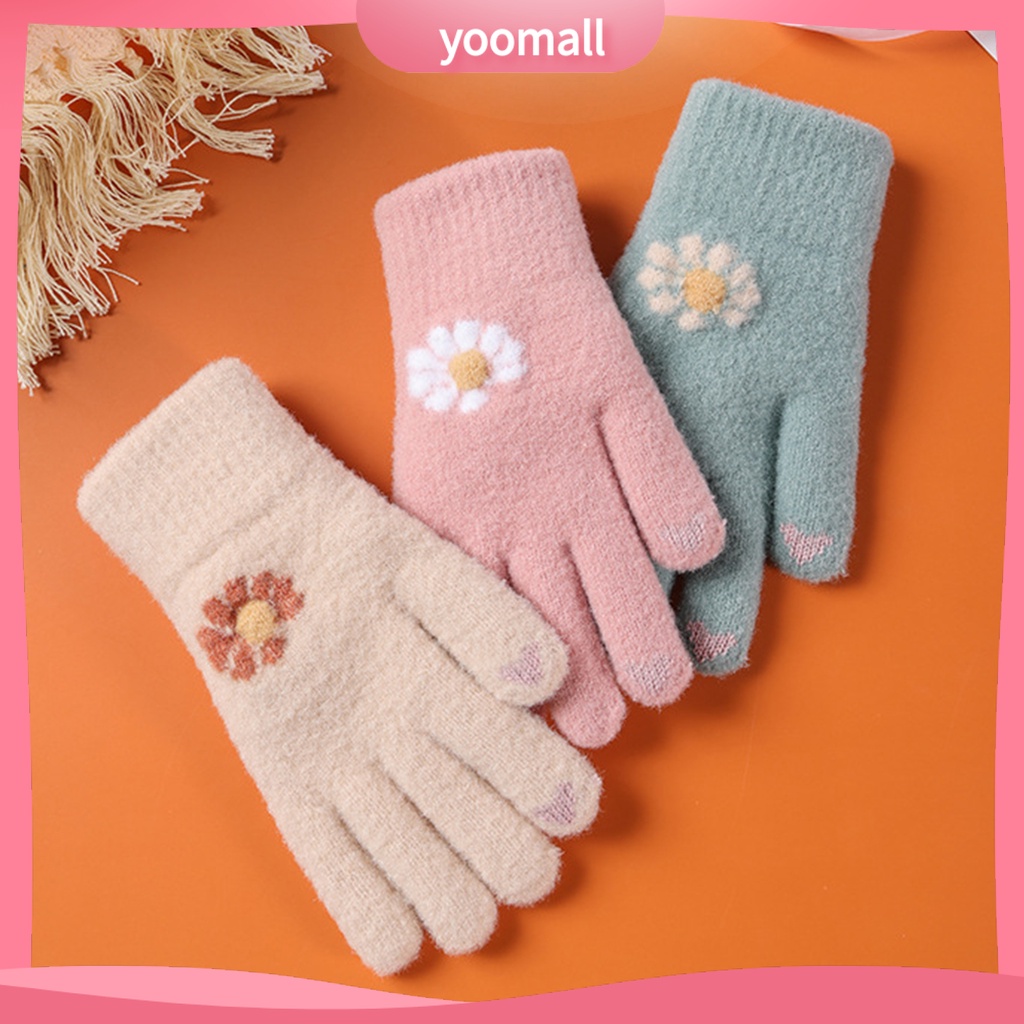 1 Đôi Găng Tay Lái Xe Chống Lạnh Mềm Mại Co Giãn In Họa Tiết Hoa Dễ Thương Có Thể Chạm Màn Hình Cảm Ứng