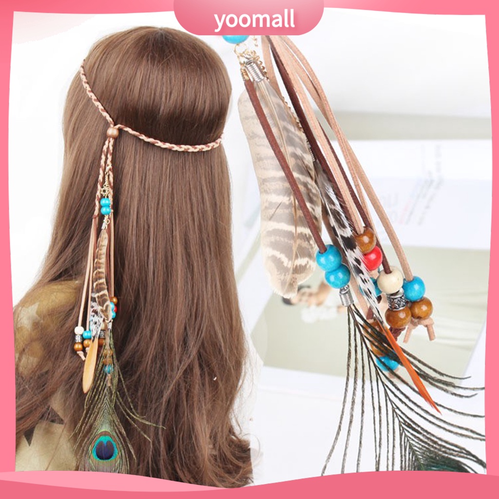 Băng Đô Bện Dây Giả Da Đính Hạt Phong Cách Boho Cổ Điển Dành Cho Nữ