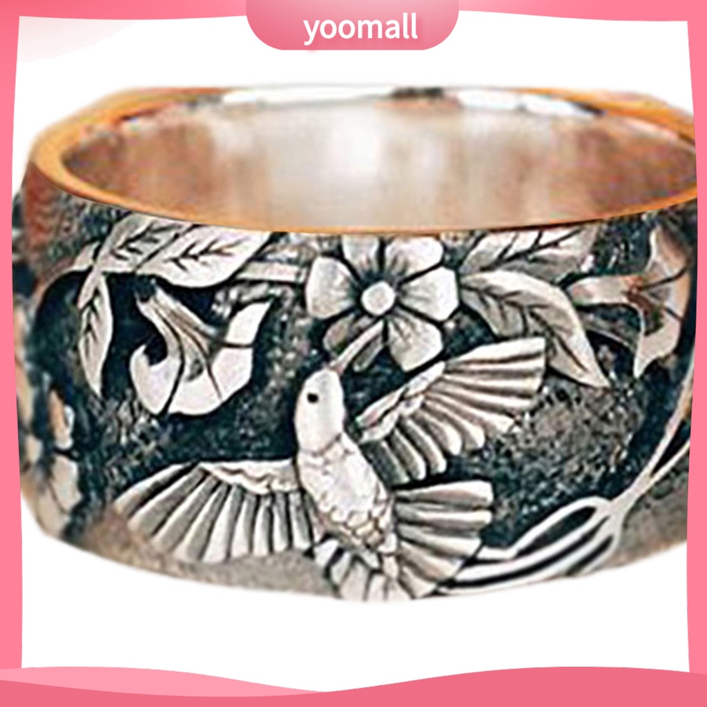 Nhẫn Hợp Kim Bản Rộng Họa Tiết Hoa / Chim Màu Sắc Cổ Điển Phong Cách Hip Hop Cho Nam Và Nữ
