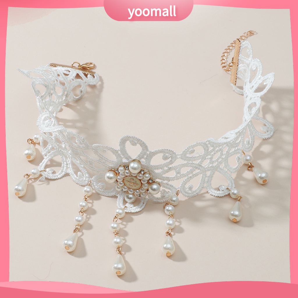 Vòng Cổ Choker Ren Đính Ngọc Trai Giả Lấp Lánh Thanh Lịch Tùy Chỉnh Thời Trang Cho Nữ