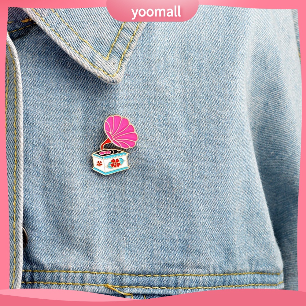 Ghim Cài Áo Hình Máy Hát Đĩa Tráng Men Phong Cách Retro