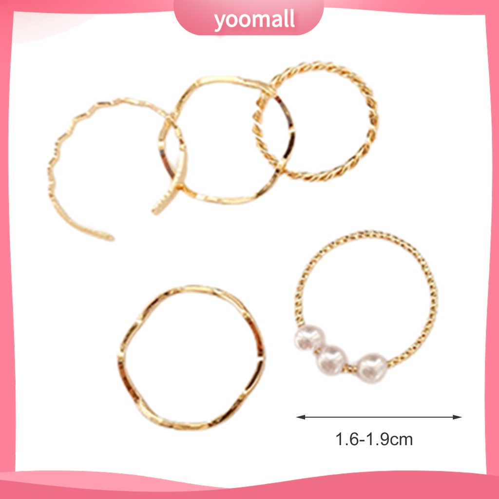 Bộ 5 Nhẫn Đính Ngọc Trai Giả Phong Cách Hàn Quốc / Nhật Bản / Nhật Bản Độc Đáo Thời Trang Dự Tiệc Cưới