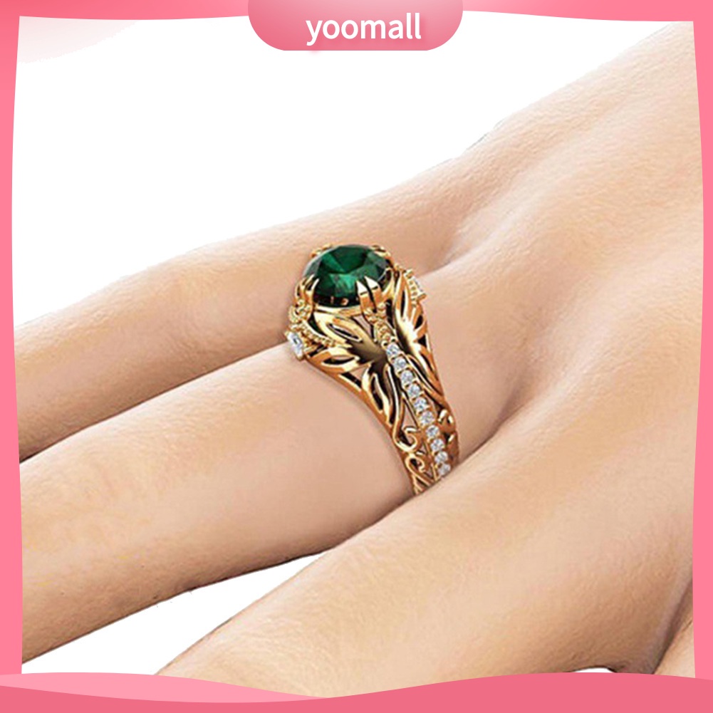 Nhẫn Mạ Vàng Đính Ngọc Lục Bảo Hình Oval Phong Cách Cổ Điển Dành Cho Nữ