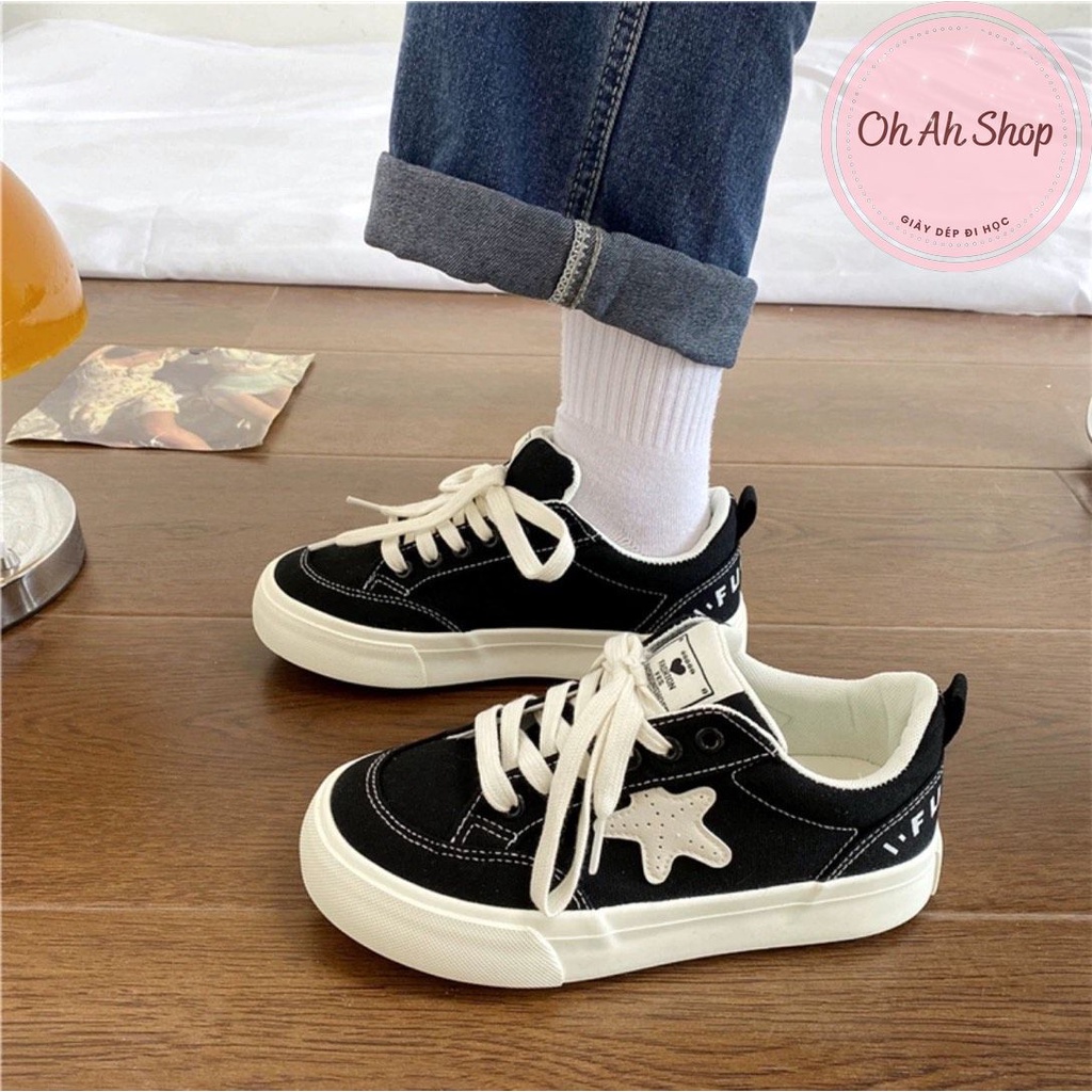 🍓  Giày Nữ Đi Học Giày Vải Canvas Hoạ Tiết Ngôi Sao Hàng Loại 1  Màu Đen