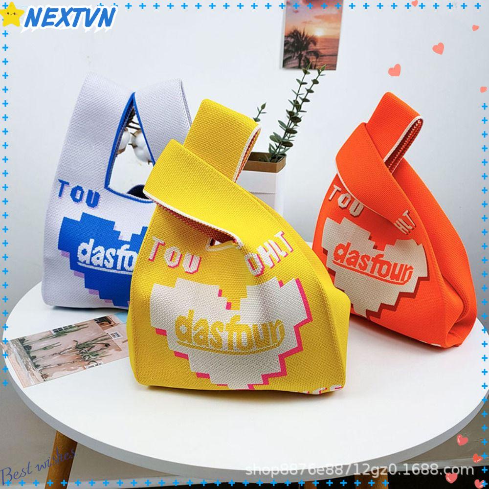 NEXTVN Túi Xách Đan Len Sức Chứa Lớn Có Thể Tái Sử Dụng Họa Tiết Trái Tim Cho Nữ
