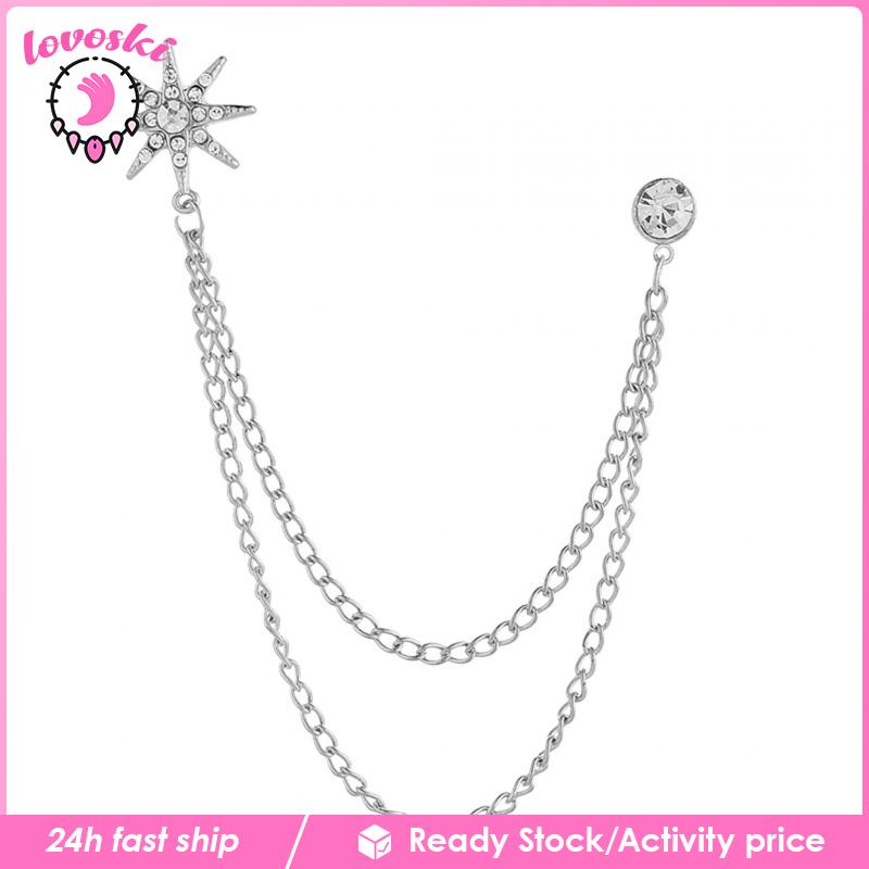 Ghim Cài Áo Hình Bông Tuyết Đính Đá Phối Dây Xích Thời Trang Cho Nam