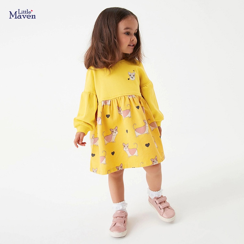 Đầm Cotton Thuần Khiết Dài Tay Thêu Hình Dễ Thương Phong Cách Âu Mỹ Mùa Thu Dành Cho Bé Gái