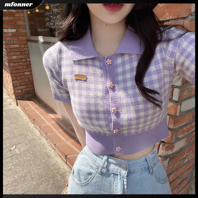 Áo Croptop Dệt Kim Ngắn Tay Ôm Dáng Gợi Cảm Cho Nữ