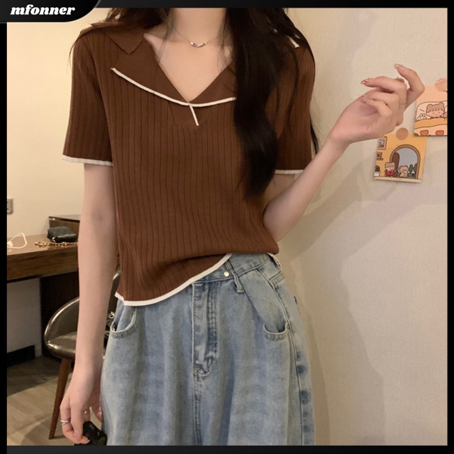 Áo Thun Dệt Kim Ngắn Tay Ôm Dáng Thanh Lịch Theo Phong Cách Mùa Hè Dành Cho Nữ