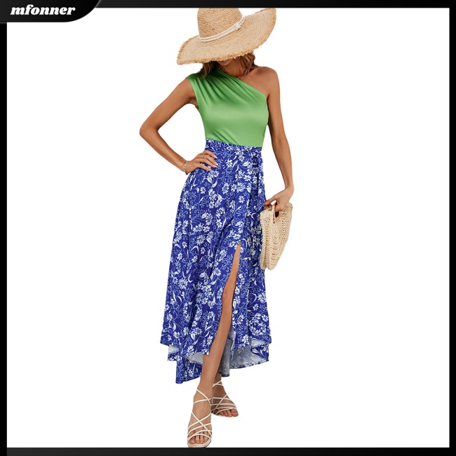 Đầm Dài Không Tay Lưng Cao Xẻ Tà In Họa Tiết Thời Trang Dự Tiệc Cho Nữ