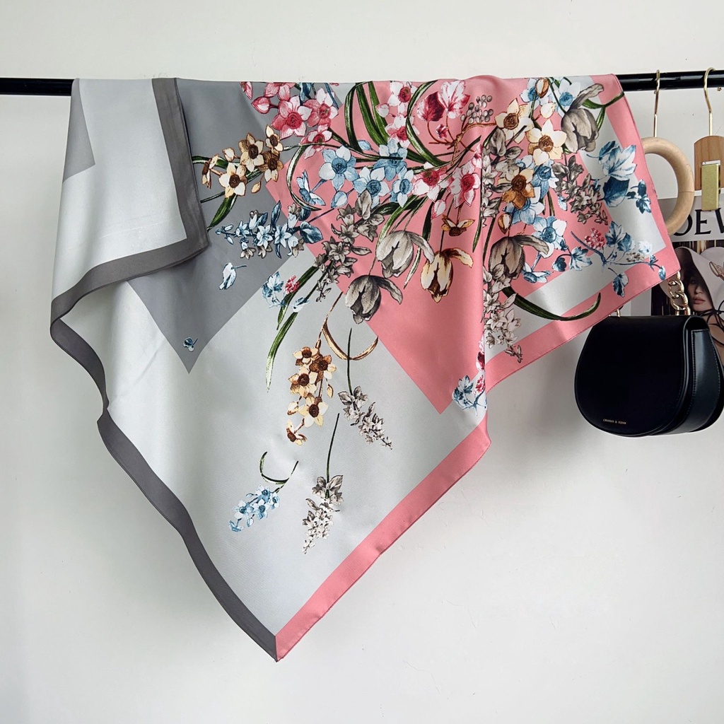 Khăn Quàng Cổ Hình Vuông Cỡ Lớn Bằng Lụa In Họa Tiết Hoa Thời Trang Hàn Quốc 2023