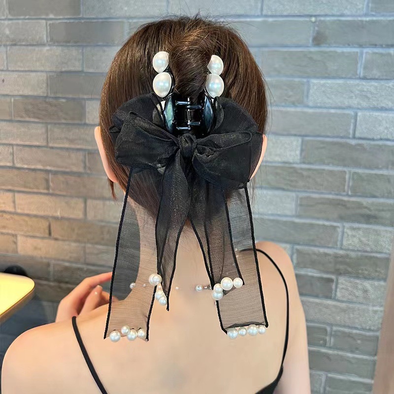 (MớI) Kẹp TóC HìNh Nơ ĐíNh HạT NgọC Trai Giả Xinh XắN
