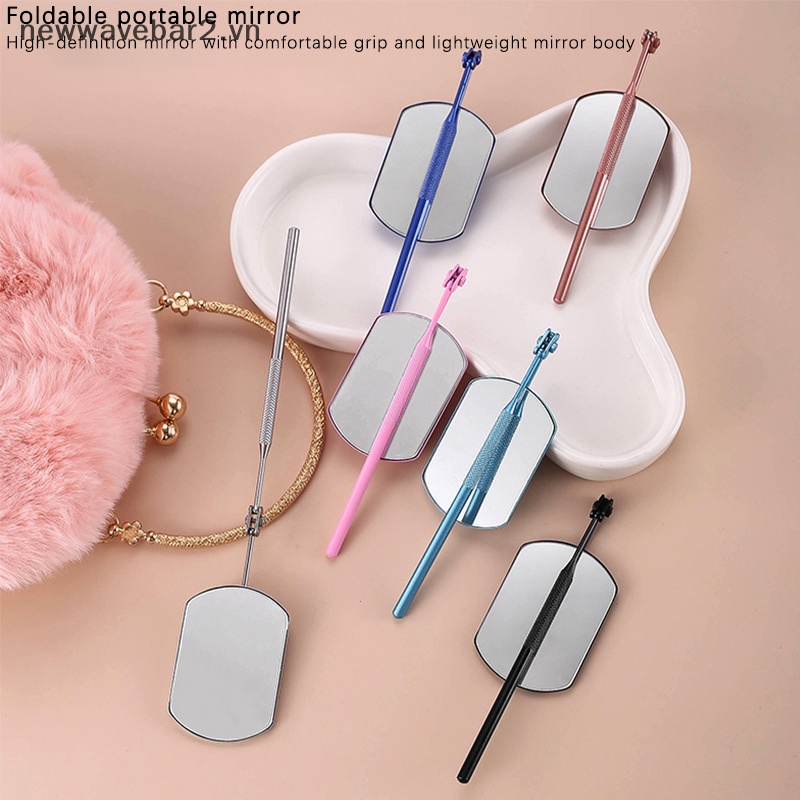 Gương Trang Điểm Bằng Thép Không Gỉ Tay Cầm Dài Có Thể Gập Lại