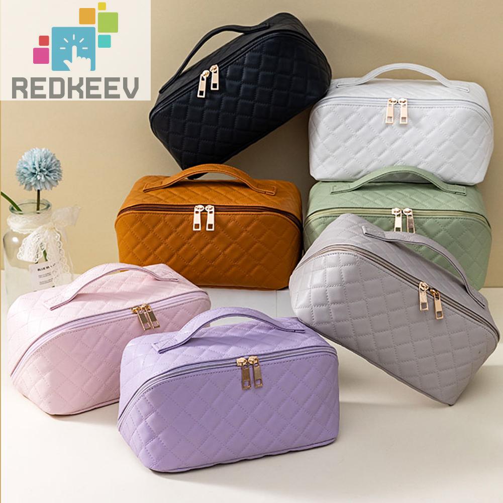 Túi Đựng Mỹ Phẩm Bằng Da PU Sức Chứa Lớn Họa Tiết Kẻ Sọc Thời Trang Mùa Hè Cho