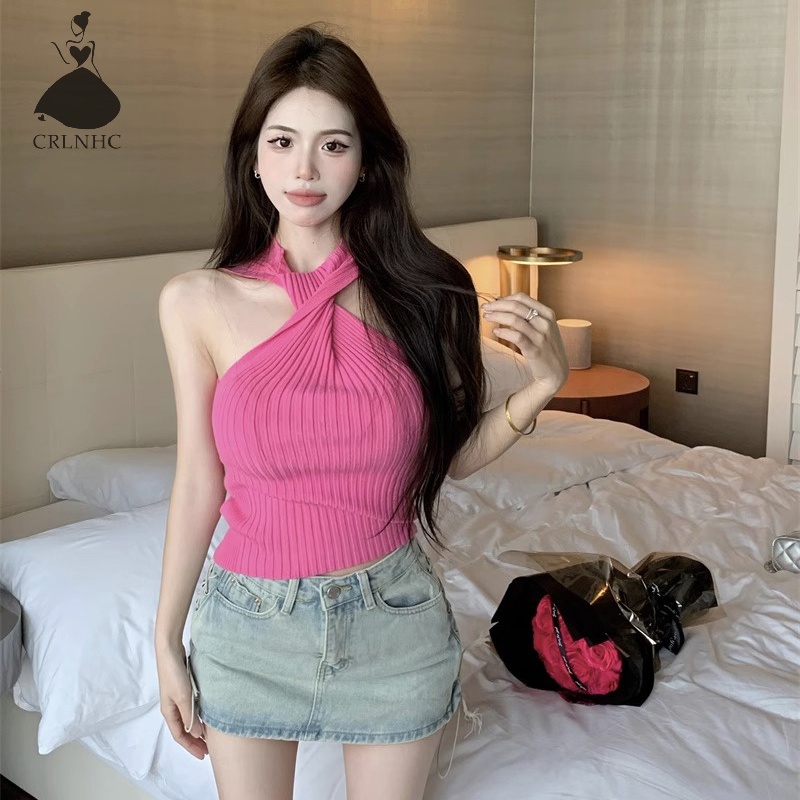 Áo Dệt Kim Sát Nách Cổ Tròn Dáng Ôm Thời Trang Mùa Hè Cho Nữ