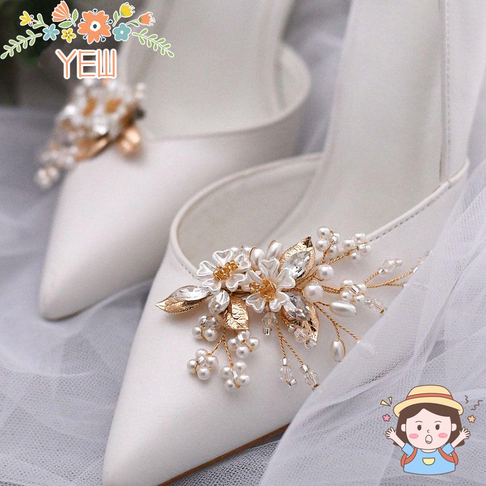 1 Cặp (2 Cái) Kẹp Giày Đính Đá Pha Lê Có Thể Tháo Rời Cho Cô Dâu