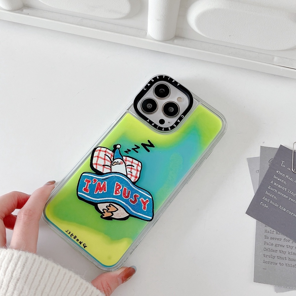 Ốp Điện Thoại Cát Chảy Màu Dạ Quang Hình Chú Vịt Cho iPhone 14 Pro max 13 Promax 12 11