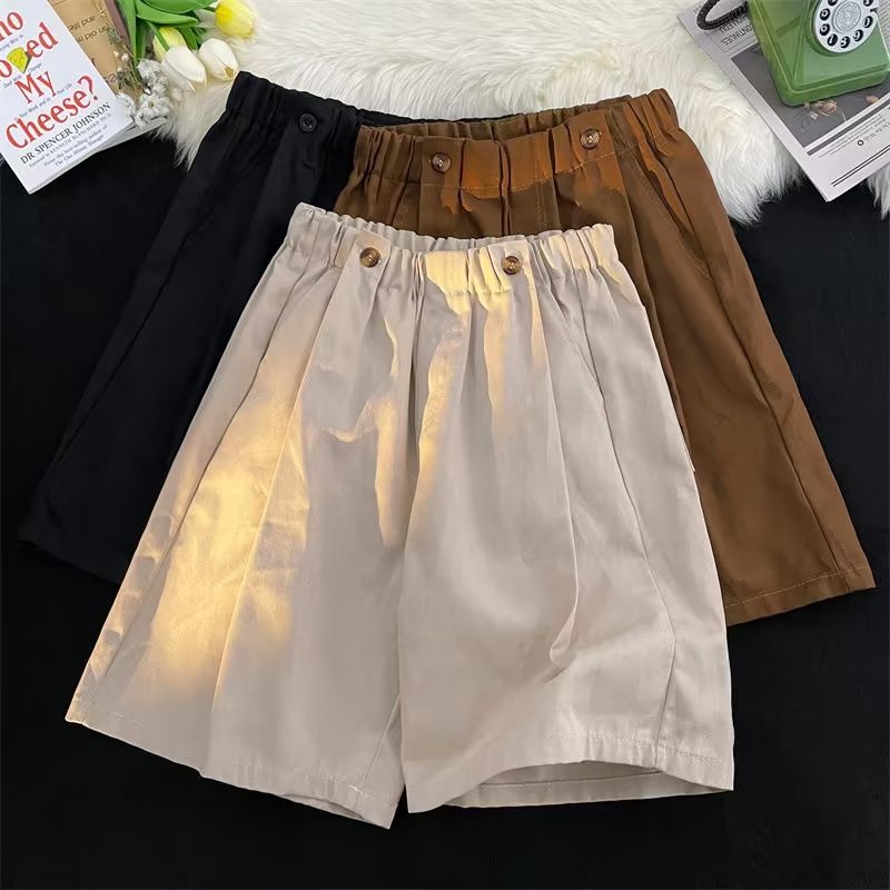 Quần Short Dáng Suông Màu Cà Phê Phong Cách Retro Nhật Bản Cho Nam Giới