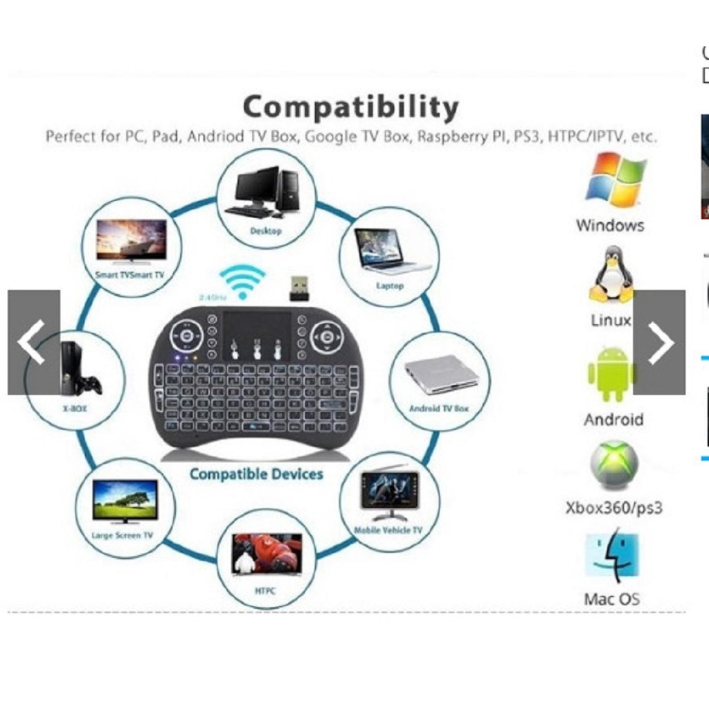 Chuột Bay Kiêm Bàn Phím Không Dây UKB500 i8 Cho Smart Tivi & Android Box, dùng pin AAA, có đèn led 7 màu