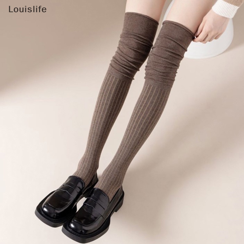 Tất Louislife Dài Qua Gối Chất Liệu Cotton Thời Trang Mùa Thu Đông Dành Cho Nữ