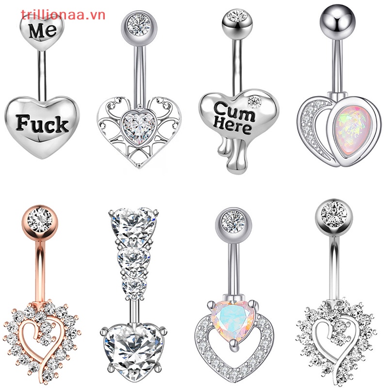 Khuyên Rốn Đính Đá Zircon Hình Trái Tim 14G