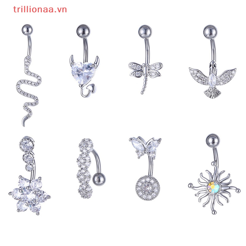 Khuyên RốN HìNh Tim ĐíNh Đá BằNg ThéP Không Gỉ