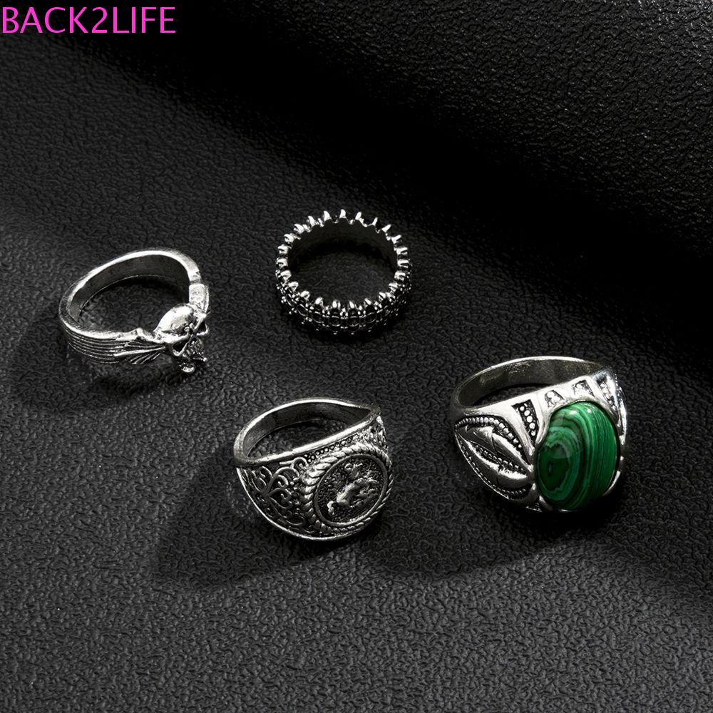 Bộ 2 Nhẫn Kim Loại Bản Rộng Phong Cách Punk Cá Tính Cho Nam Và Nữ