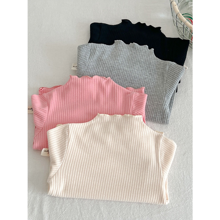 Áo Thun Tay Dài Cổ Cao Màu Trơn Phong Cách Hàn Quốc Thời Trang Mùa Thu Mới Cho Nữ