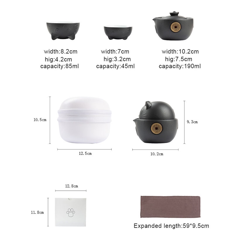 Bộ Ấm Trà Bằng Sứ Hình Mèo Dễ Thương Kèm Túi Đựng Tiện Dụng Mang Theo Du Lịch / Văn Phòng