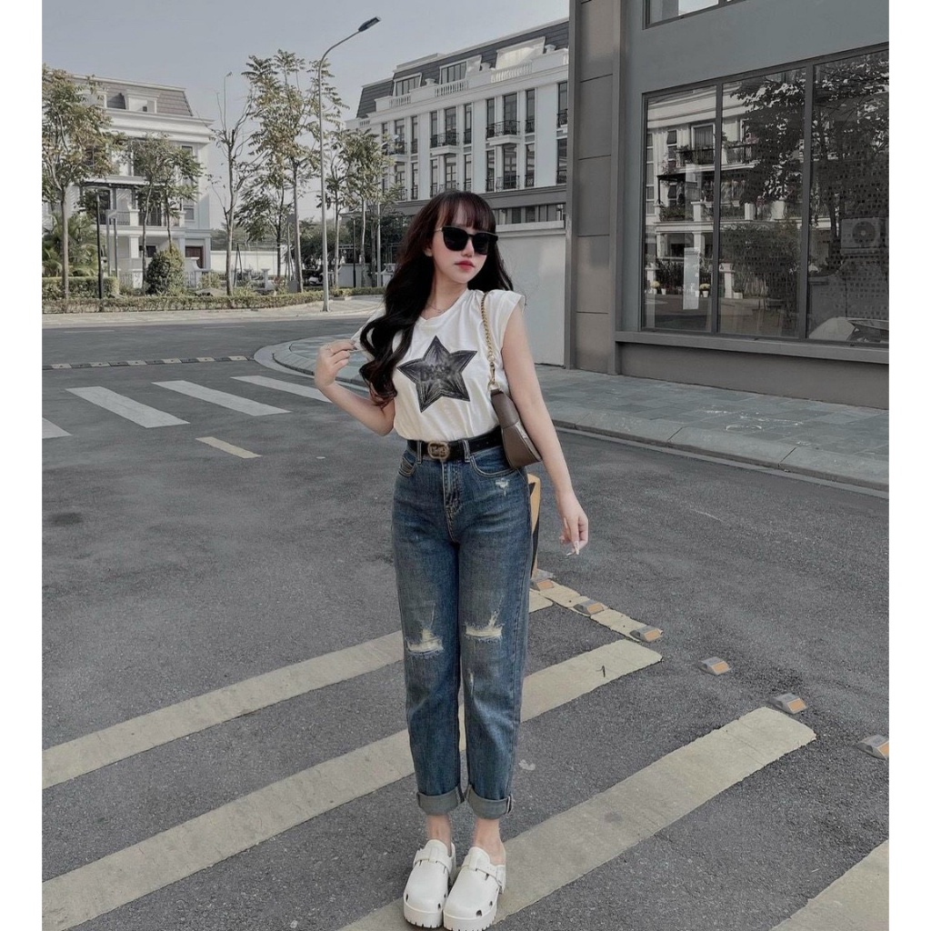 Quần jean bò baggy nữ cạp cao quần vải jean ống rông xuông suông phong cách Hàn Quốc sành điệu style 2023
