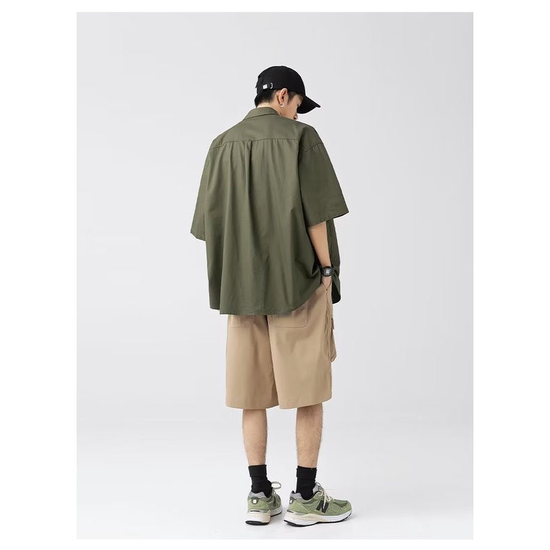 Áo Sơ Mi Tay Ngắn Màu Sắc Đơn Giản Phong Cách Retro Dành Cho Nam