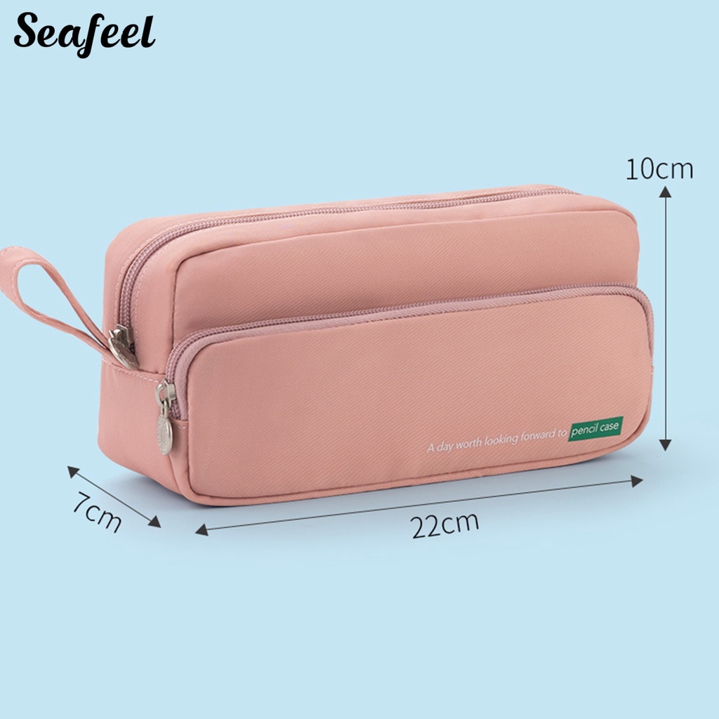 Túi Đựng Bút Bằng Nylon Sức Chứa Lớn Thiết Kế Khóa Kéo Chống Mài Mòn Kèm Giá Đỡ Bút Chì Cho Học Sinh