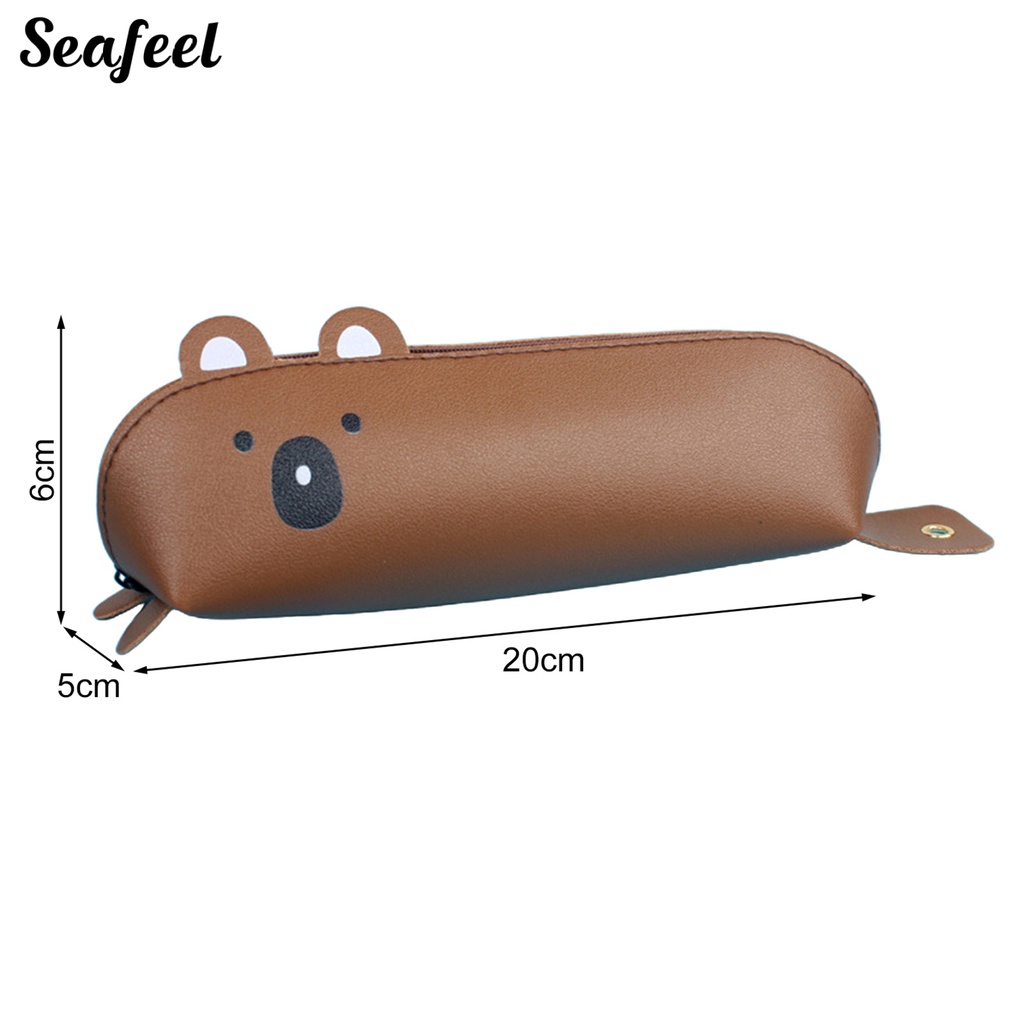 Túi Đựng Bút Giả Da Họa Tiết Mèo Biển Hoạt Hình Dễ Thương Có Khóa Kéo