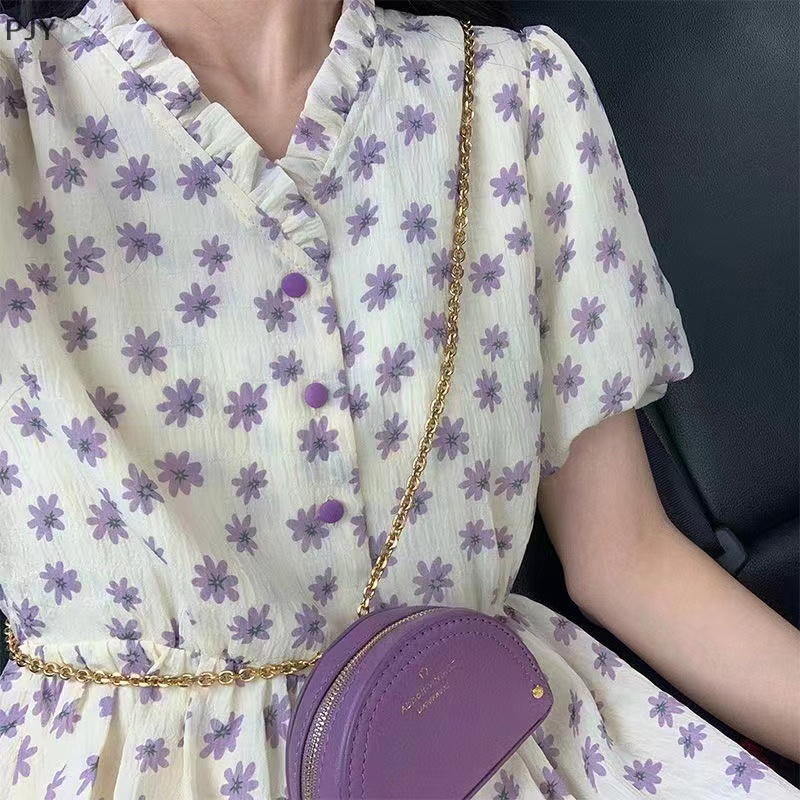 Đầm Midi Cổ Tròn Tay Phồng In Hoa Kiểu Vintage Thời Trang Mùa Hè Cho Bạn Gái PJ