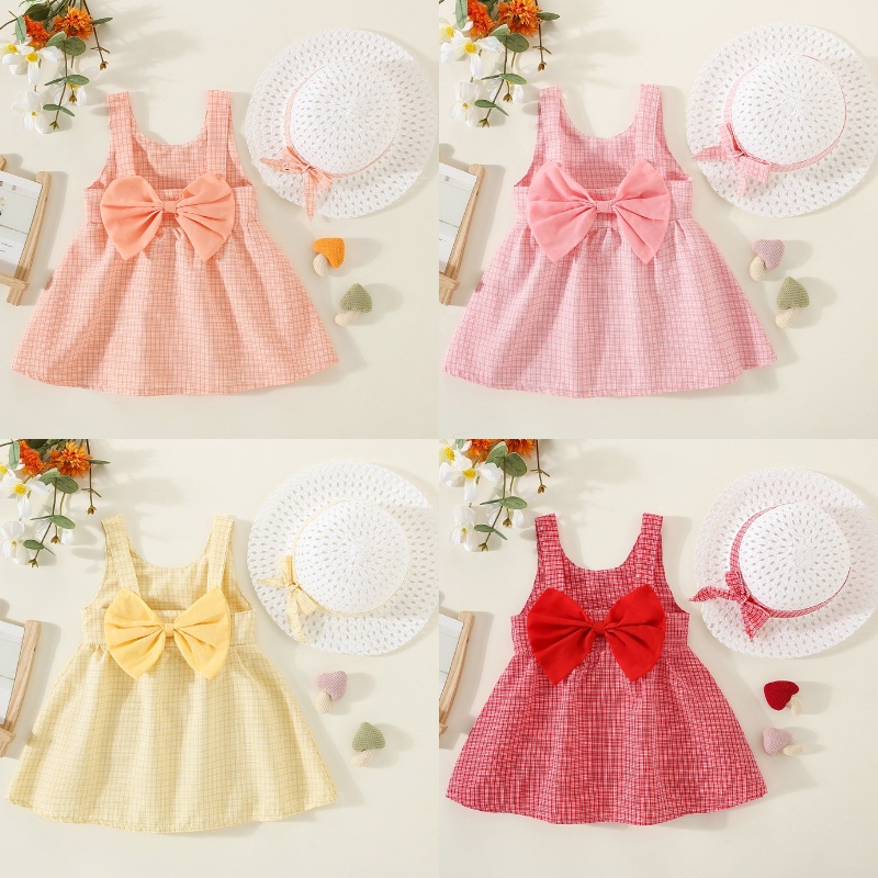 Đầm Công Chúa Chất Liệu Cotton Họa Tiết Kẻ Sọc Đính Nơ Dễ Thương Thời Trang Mùa Hè Cho Bé Gái