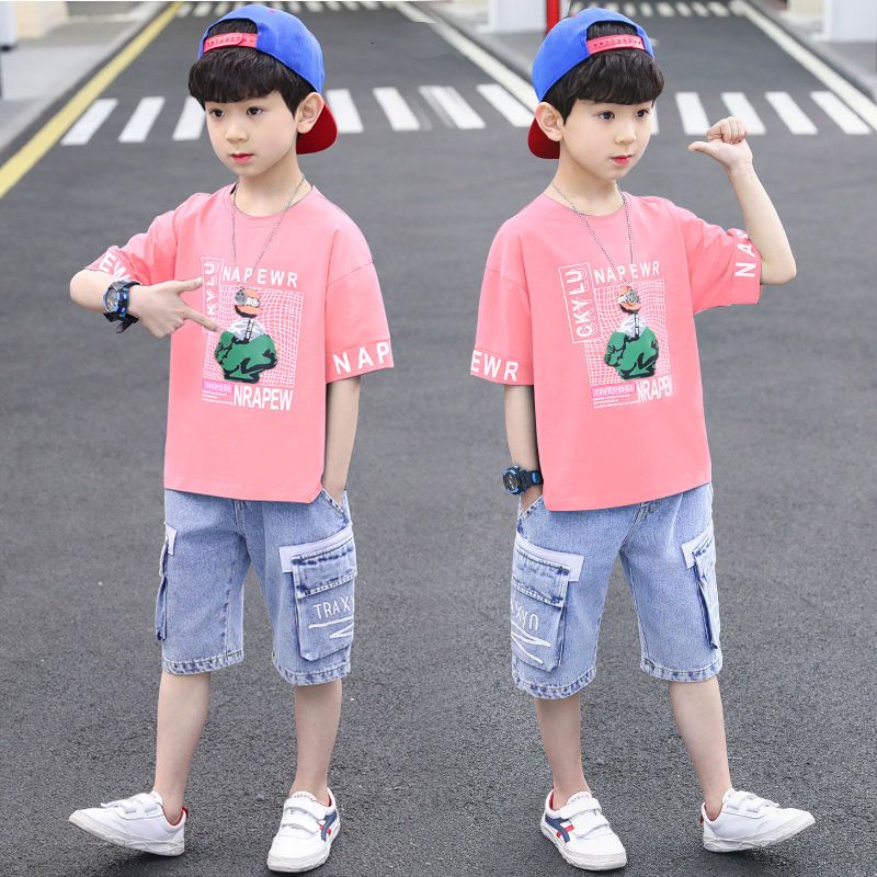Set Áo Thun Tay Ngắn Và Quần Short Denim Mùa Hè Mẫu Mới 2023 Thời Trang Cho Bé Trai