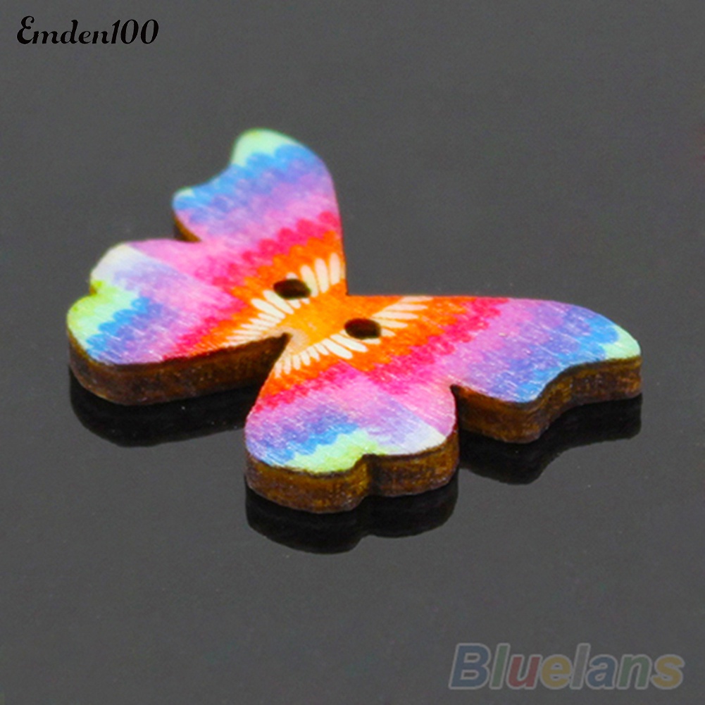 Set 50 Nút Gỗ 2 Lỗ Hình Bướm Nhiều Màu Sắc