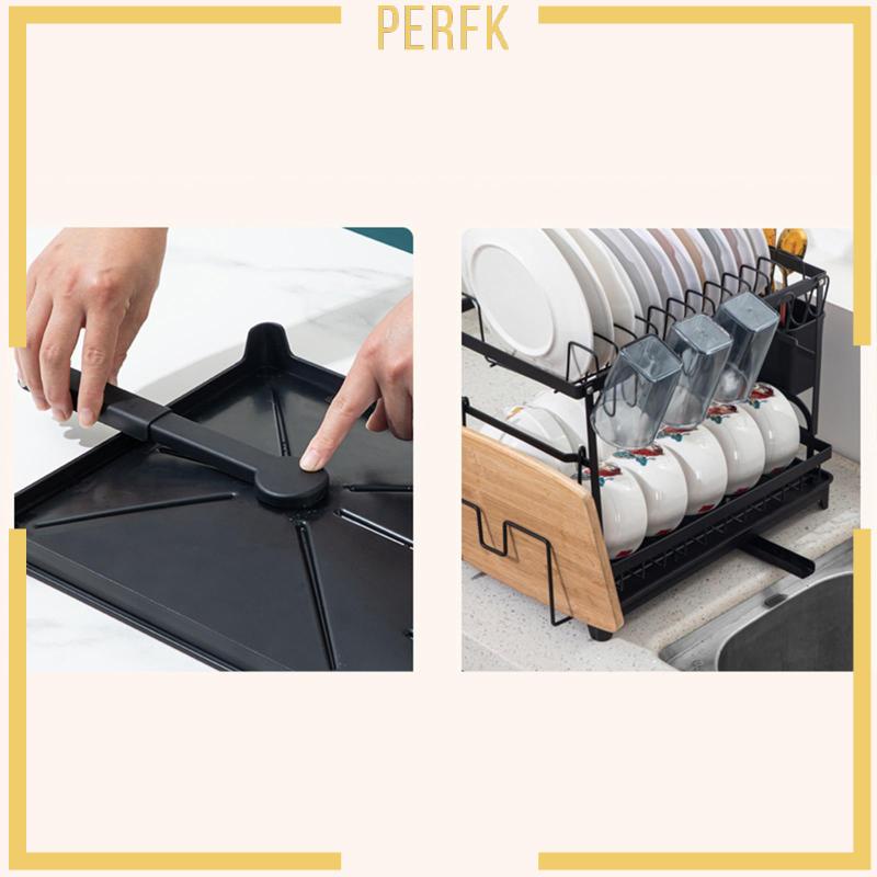 Giá Đựng Đĩa Và Thớt 2 Tầng Ráo Nước Dung Tích Lớn Chống Rỉ Sét Kèm Khay Nhỏ Giọt Cho RV Cắm Trại