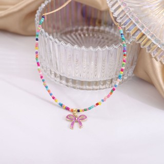 Vòng Cổ Choker Y2K Mặt Nơ Đính Đá Nhiều Màu Sắc Phong Cách Bohemian Thời Trang