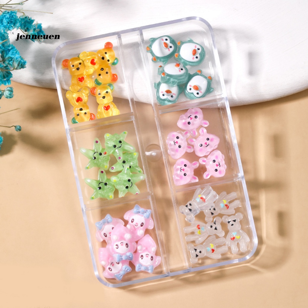 Jen 1 Hộp Nhãn Dán Trang Trí Móng Tay Mini Hình Động Vật / Thỏ / Gấu Bướm / Gấu Đáng Yêu Cho Salon