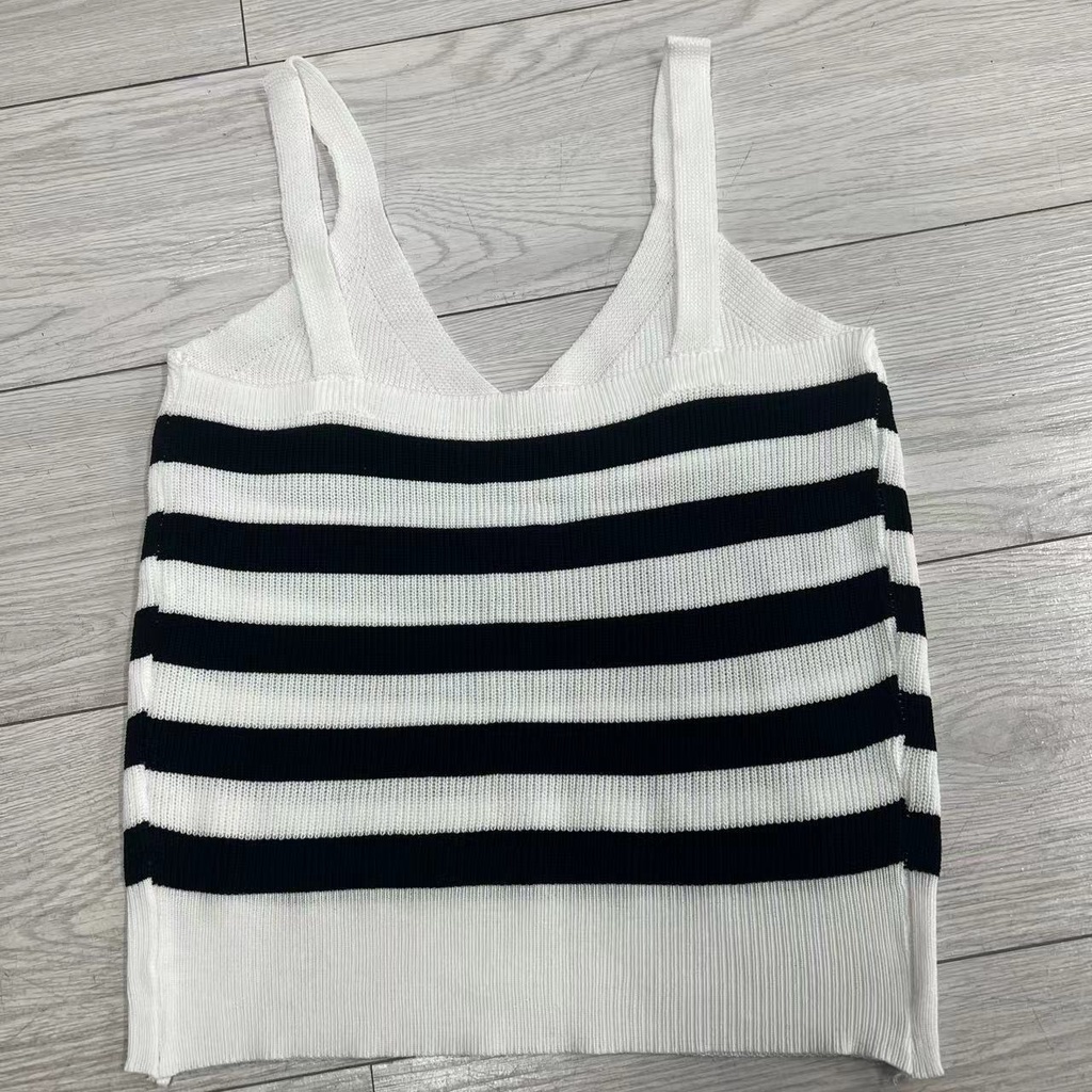 Milyfashion Áo Dệt Kim Hai Dây Ôm Dáng Họa Tiết Kẻ Sọc Màu Sắc Tương Phản Thời Trang Mùa Hè