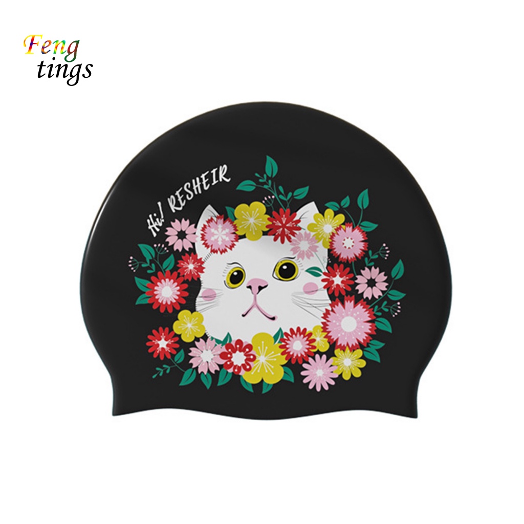 Mũ Bơi Silicon Chống Trượt Độ Co Giãn Cao In Họa Tiết Mèo Trắng / Đen Thời Trang Mùa Hè Cho Nữ