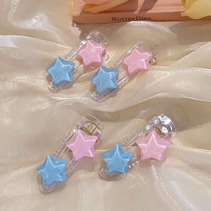 Kẹp Tóc Hình Ngôi Sao Màu Xanh Dương / Hồng Lấp Lánh Ngọt Ngào Dễ Thương Cho Nữ