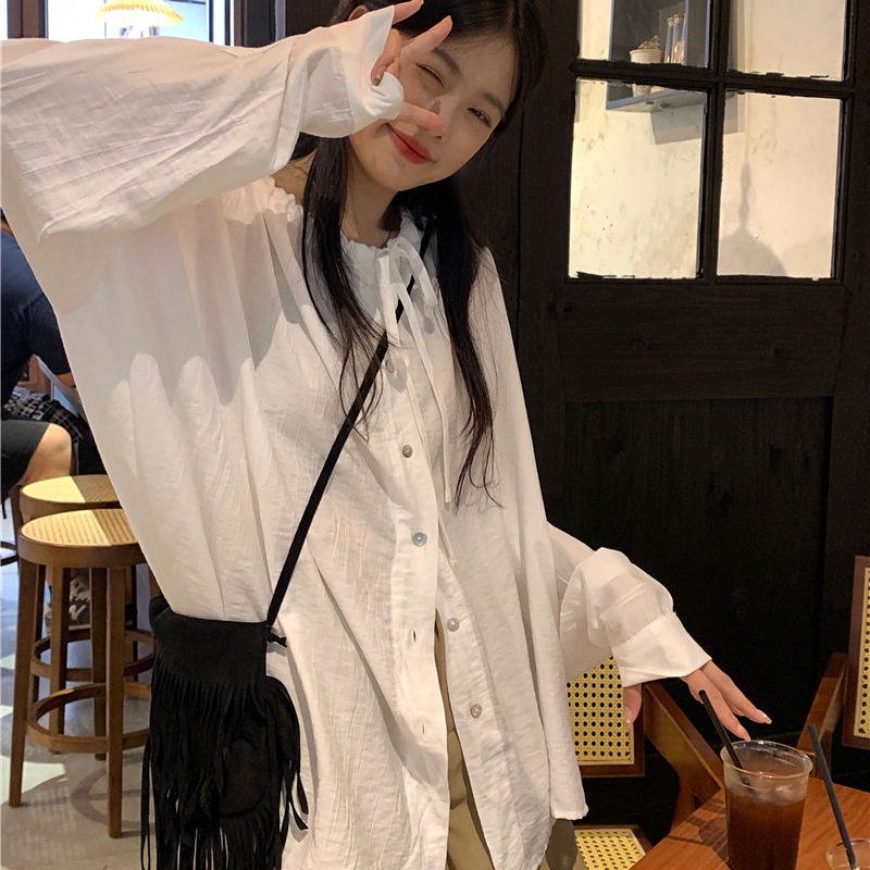 Ielgy Áo Sơ Mi Dáng Rộng Phong Cách Hàn Quốc Cho Nữ