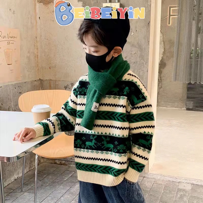 Beibeiyin Áo Sweater Chui Đầu Cỡ Vừa Lót Lông Cừu Dày Dặn Giữ Ấm Mùa Thu Đông Cho Bé Trai