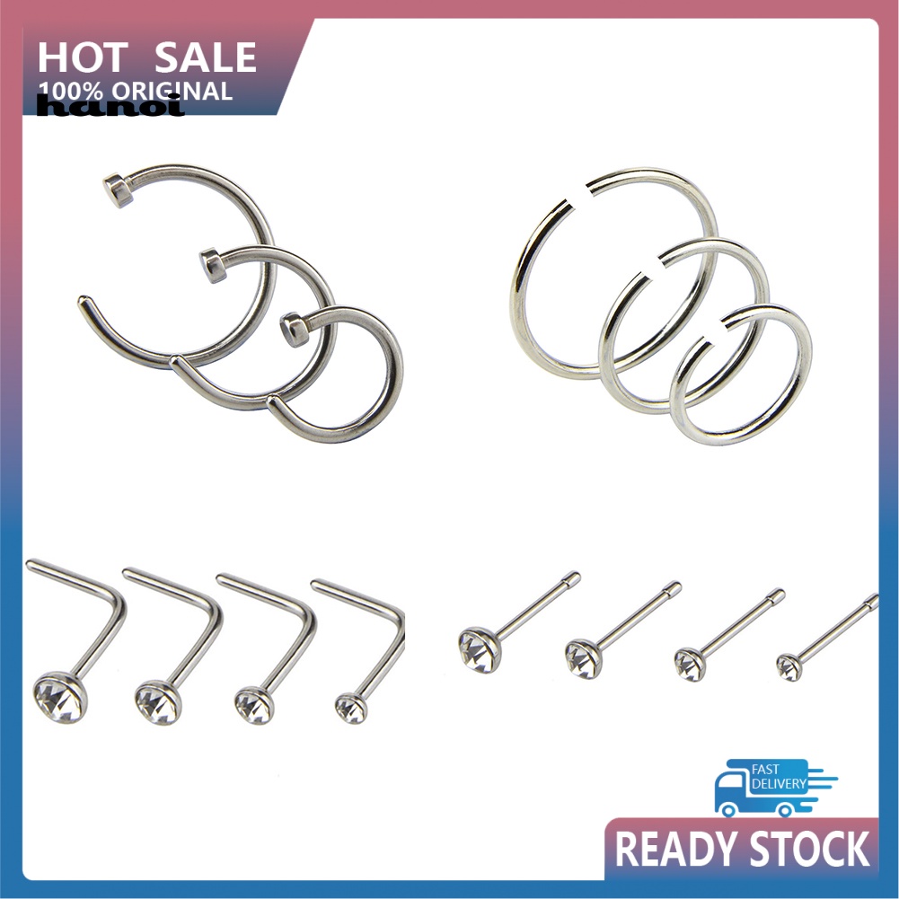 Set 14 Khuyên Mũi Bằng Thép Không Gỉ Đính Đá Cá Tính