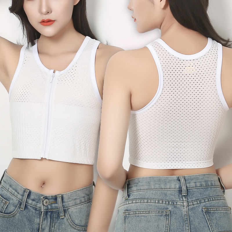 Băng Quấn Ngực Ngắn Cài Khóa Kéo Trước Thoáng Khí Hóa Trang Tomboy 4 Màu Tùy Chọn