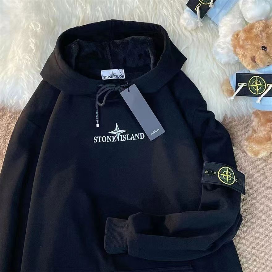 stone island huy hiệu thêu cổ điển la bàn cặp đôi phong cách nam nữ cặp đôi lỏng lẻo áo chui đầu có mũ trùm đầu tất cả @ -
